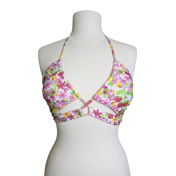 NWT Cutout Halter Crossover Bikini With Strawberry / Floral Print Size Small - Picture 5 of 9
